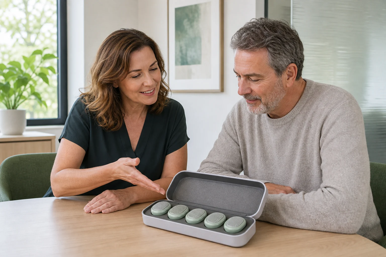 A Vale care specialist guiding an enrolled participant through setup