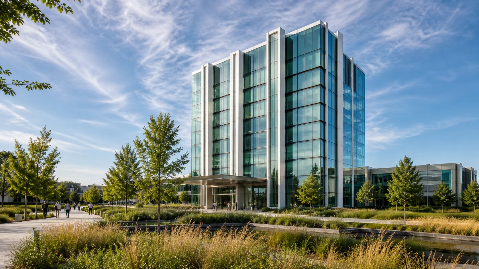 Vale Biotech glass and brushed-steel headquarters